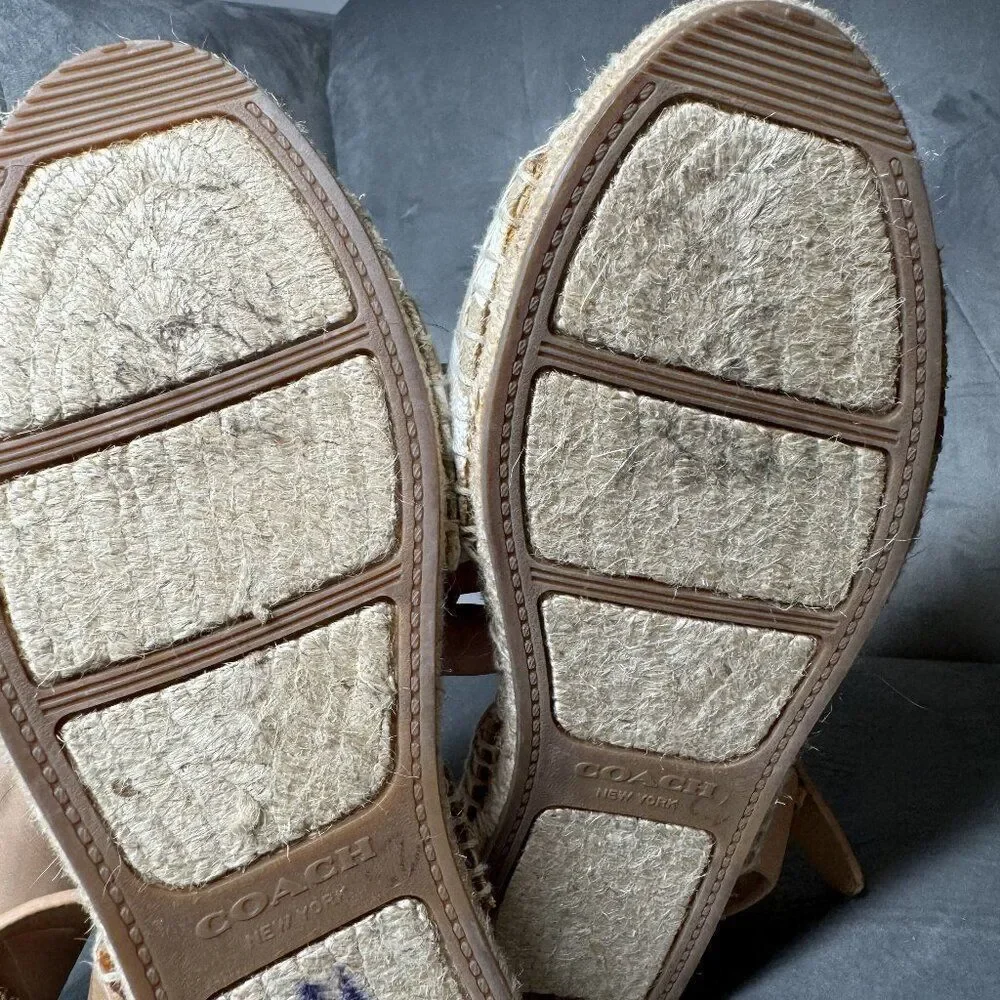 Coach Rena Bleeker Cabana Khaki White Striped Espadrille Sandal‎ Size 7 vintage